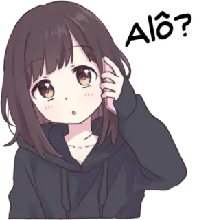 😯 Alô? anime girl, hoodie, phone, cute, brown hair, calling, cartoon telegram sticker