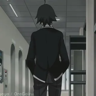 🚶‍♂️ Oregairu / Oregairu anime, lưng, hành lang, trường học telegram sticker