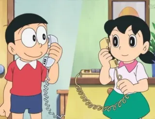 📞 Nobita Doraemon Anime, Cartoon, Handy, Kommunikation, Freundschaft whatsapp sticker