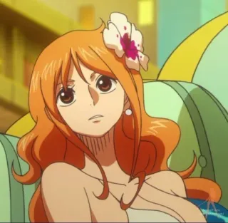🍊 Nami One Piece 애니메이션, 만화, 주황색 머리, 여자, 꽃, 나미, 원피스 telegram sticker