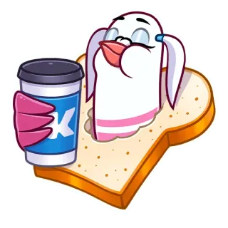 ☕️ Cartoon, Schattig, Vogel, Koffie, Brood, Sandwich whatsapp sticker