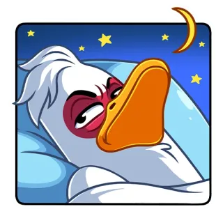 😴 鸭子, 卡通, 困倦, 夜晚, 月亮, 星星, 睡前, 疲惫 telegram sticker
