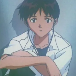 🎧 Shinji Ikari Neon Genesis Evangelion アニメ, キャラクター, 漫画, 男の子, 悲しい, 感情的, ヘッドホン telegram sticker