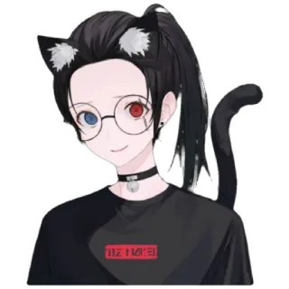 😁 THE HATE anime, catgirl, glasses, collar, heterochromia telegram sticker