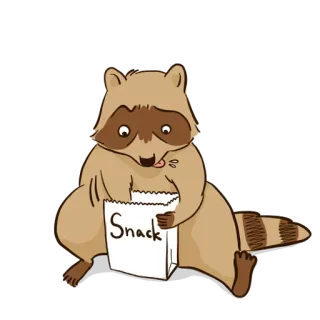 😛 Snack Waschbär, Snack, Tier, Cartoon, Süß, Essen, Tasche telegram sticker