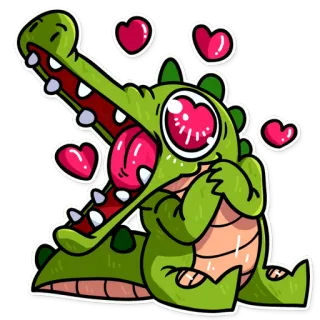 ❤ crocodile, alligator, dessin animé, animal, amour, coeurs telegram sticker