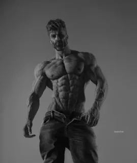 💪 Mann, muskulös, Fitness, Bodybuilder, Schwarzweiß, männlich, Brust, Bauchmuskeln whatsapp sticker