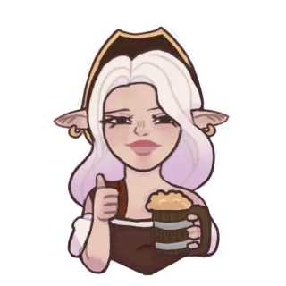 👍 Elf, Pirat, Piwo, Fantasy, Kobieta, Postać, Kciuk w górę, Kreskówka telegram sticker