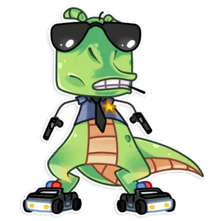 😎 Desenho animado, Polícia, Crocodilo, Oficial, Polícia, Armas telegram sticker