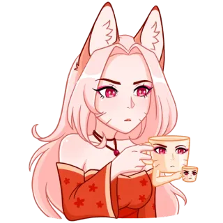 ☕️ Anime, Gadis rubah, Lucu, Cangkir, Teh telegram sticker