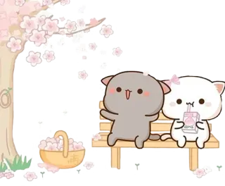 🤩 kucing, lucu, kawaii, kartun, binatang, animasi, merah muda, bangku telegram sticker