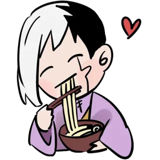 ❤️ 애니메이션, 치비, 먹기, 국수, 하트, 귀여운 telegram sticker