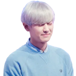 😣 personne, homme, cheveux blancs, pull bleu clair, kpop, asiatique telegram sticker