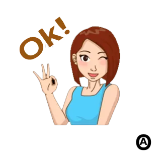 👌 OK! ok, mujer, chica, aprobación, guiño, dibujo animado, afirmativo telegram sticker