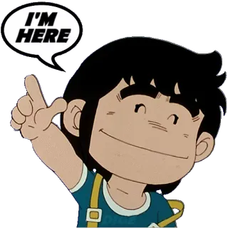 🙋 I'M HERE anime, cartoon, character, pointing, greeting telegram sticker