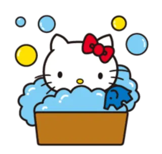 🛀 Hello Kitty hello kitty, dessin animé, chat, bain, bulles, mignon telegram sticker