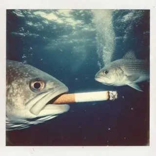 😘 fish, smoking, cigarette, underwater, surreal, humor, bubble telegram sticker