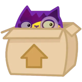 📦 кот, коробка, фиолетовый, мультфильм, животное, наклейка whatsapp sticker