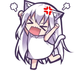 😡 chica anime, enfadado, orejas de gato, kawaii, manga, lindo, dibujos animados, chibi whatsapp sticker