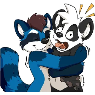 🦝 фурри, енот, панда, объятие, мультфильм, дружба, антропоморфный telegram sticker
