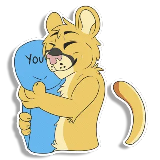 😊 You 拥抱, 狮子, 卡通, 友谊, 喜爱, 爱, 角色, 动物 telegram sticker