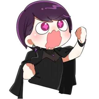 🤩 cartoon, anime, chibi, purple hair, cape, excited telegram sticker