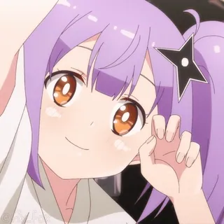 ✌️ anime, dziewczyna, fioletowe włosy, ninja, gwiazda, słodkie, kreskówka telegram sticker