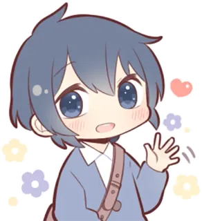 👋 Мультфильм, Чиби, Мальчик, Милый, Аниме, Приветствие, Персонаж telegram sticker