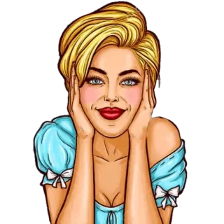 🙉 Frau, Cartoon, Pin-up, blond, Porträt, lächelnd telegram sticker
