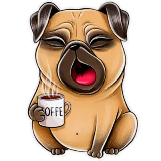 ☕️ COFFEE carlino, perro, café, cansado, bostezo, lindo telegram sticker