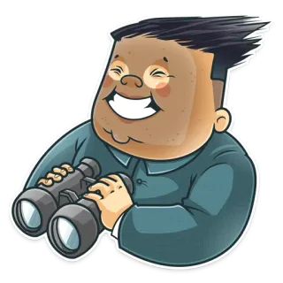 😁 Kim Jong-un political figure, dictator, North Korea, binoculars, cartoon telegram sticker