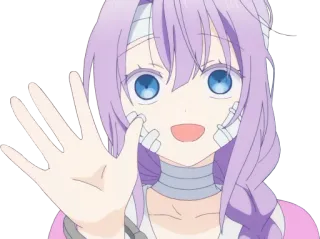 ✋ anime, girl, bandages, purple hair, waving, cute whatsapp sticker