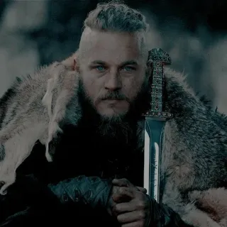 🩸 Ragnar Lothbrok Vikings ラグナル, バイキング, 剣, 毛皮, 歴史的, 戦士, 歴史 telegram sticker