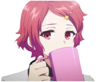 😐 Anime, Bebendo, Cabelo rosa, Estrelas, Caneca, Fofo telegram sticker