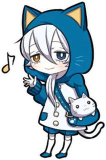👋 Anime, Kot, Chibi, Słodkie, Kawaii, Kreskówka, Naklejka, Koci telegram sticker