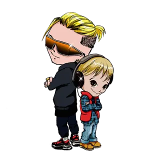 🎤 desenho animado, personagens, fones de ouvido, óculos de sol, ilustração, adesivo whatsapp sticker