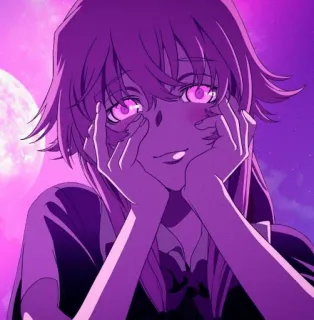 💈 Yuno Gasai Mirai Nikki Anime, Yandere, Cheveux Roses, Future Diary, Fille, Fanart whatsapp sticker