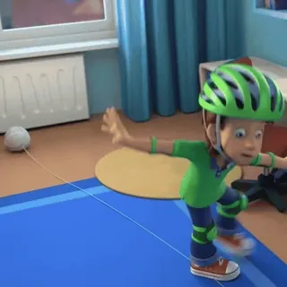 🧬 garçon, casque, équilibre, dessin animé, enfant, aventure, exercice whatsapp sticker