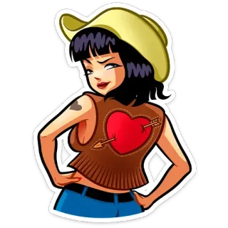 😉 woman, cartoon, cowgirl, heart, arrow, sticker whatsapp sticker