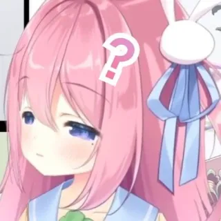 🙁 Anime, Dibujos animados, Pregunta, Pelo rosa, Incierto whatsapp sticker
