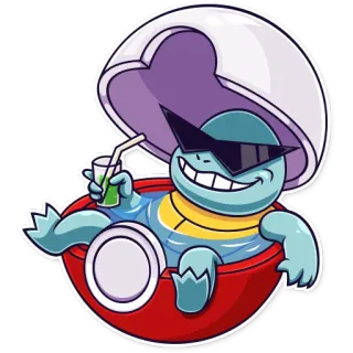 😎 Squirtle Pokemon Сквиртл, Покемон, Черепаха, Солнцезащитные очки, Отдых, Пьёт, Мультфильм telegram sticker