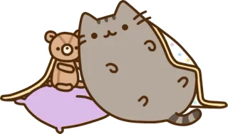 🛏 Pusheen Katze, Pusheen, süß, schläfrig, Cartoon, Kissen, Teddybär telegram sticker