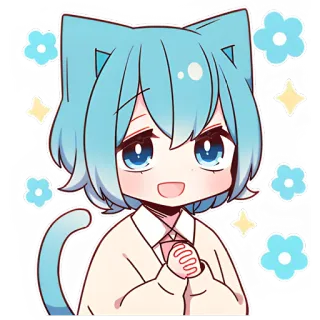 ☺ อนิเมะ, แมว, น่ารัก, คาวาอิ, สีฟ้า, จิบิ telegram sticker