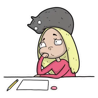 😿 dessin animé, fille, chat, dessin, artiste, pensif, illustration telegram sticker