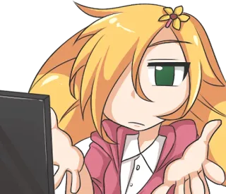 😐 Anime, Cartone animato, Confuso/a, Computer, Ragazza, Domanda, Alzata di spalle, Ufficio whatsapp sticker