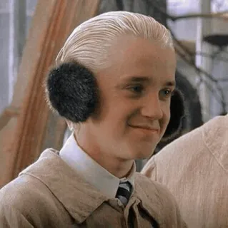 🐾 Draco Malfoy Harry Potter 드레이코 말포이, 해리 포터, 귀마개, 금발 머리, 웃는, 톰 펠튼 telegram sticker