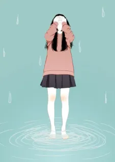 🌧 грустный, плачущий, дождь, девушка, одинокий, иллюстрация, мультфильм telegram sticker
