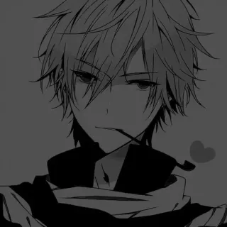 🎧 Anime, Ragazzo, Fumo, Cuore, Monocromatico telegram sticker