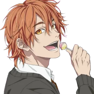 🍭 Anime, Personaje, Pelo naranja, Chupetín, Sonriendo telegram sticker