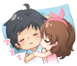 😴 sleeping, couple, cartoon, love, cute, kissing whatsapp sticker